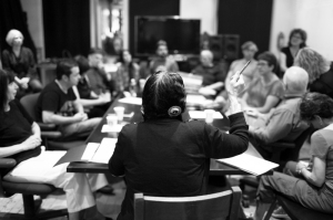 Mary Ellen Mark reviewing work with Students at New York 2014 workshop with Photo Xpeditions